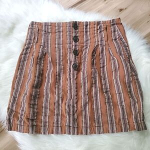Rust Color Striped Mini Skirt with Buttons Women's Size Medium